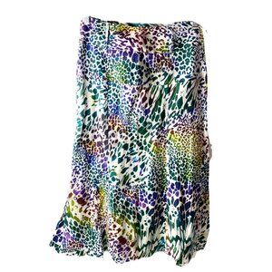 Richard Malcolm Sz 4 100% Linen 33"L  Skirt Animal Print Leopard Rainbow NWT
